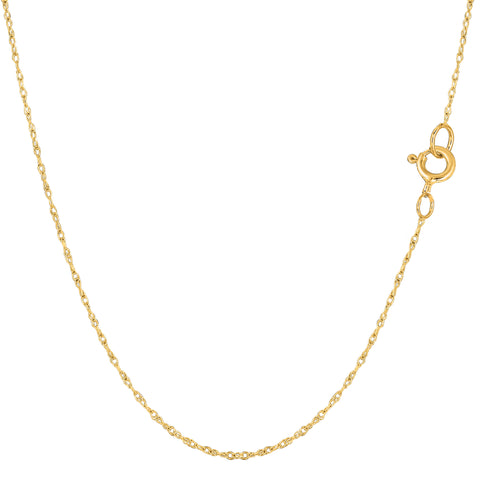 14k Yellow Gold Rope Chain Necklace, 0.6mm