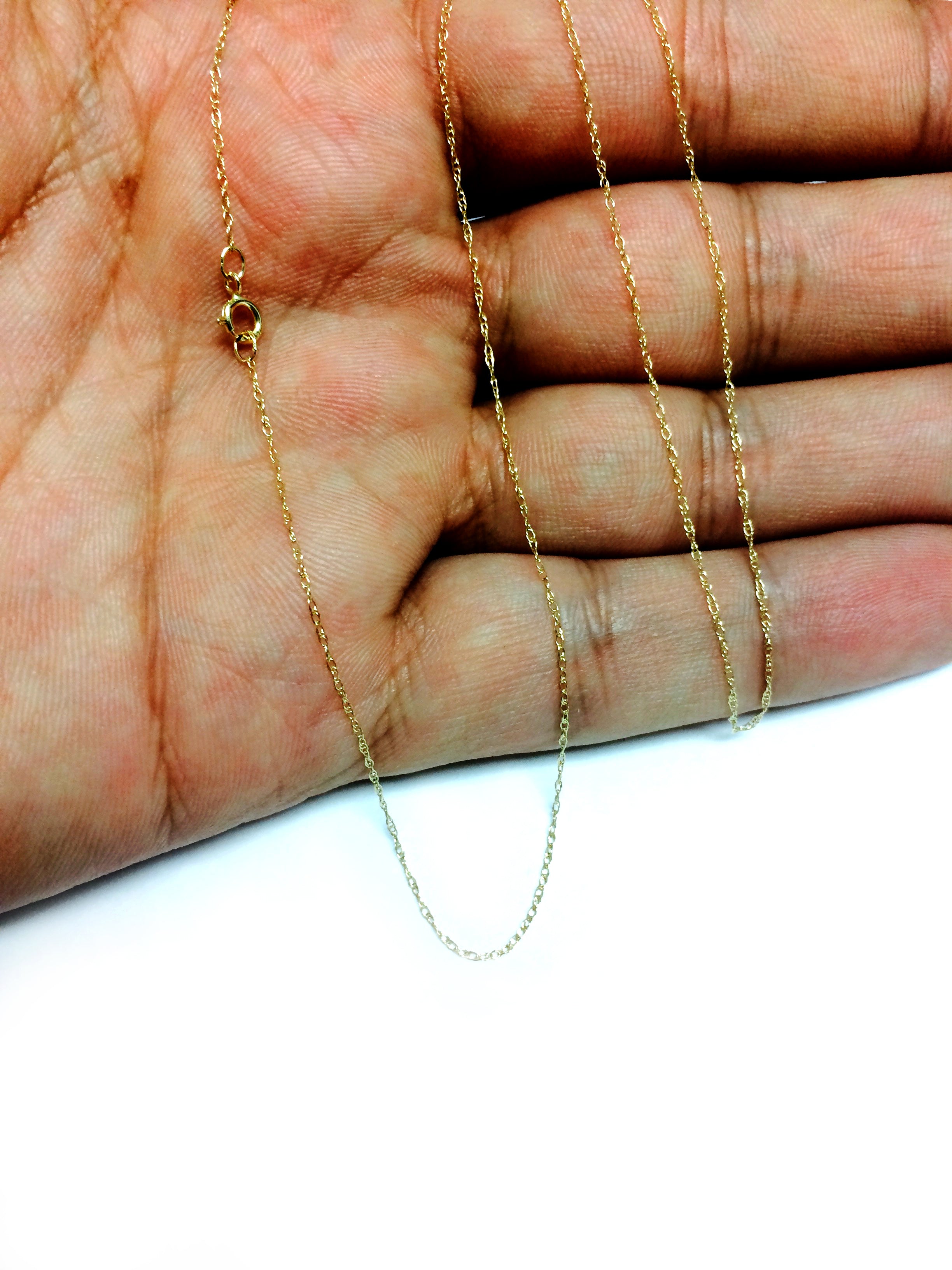 14k Yellow Gold Rope Chain Necklace, 0.6mm