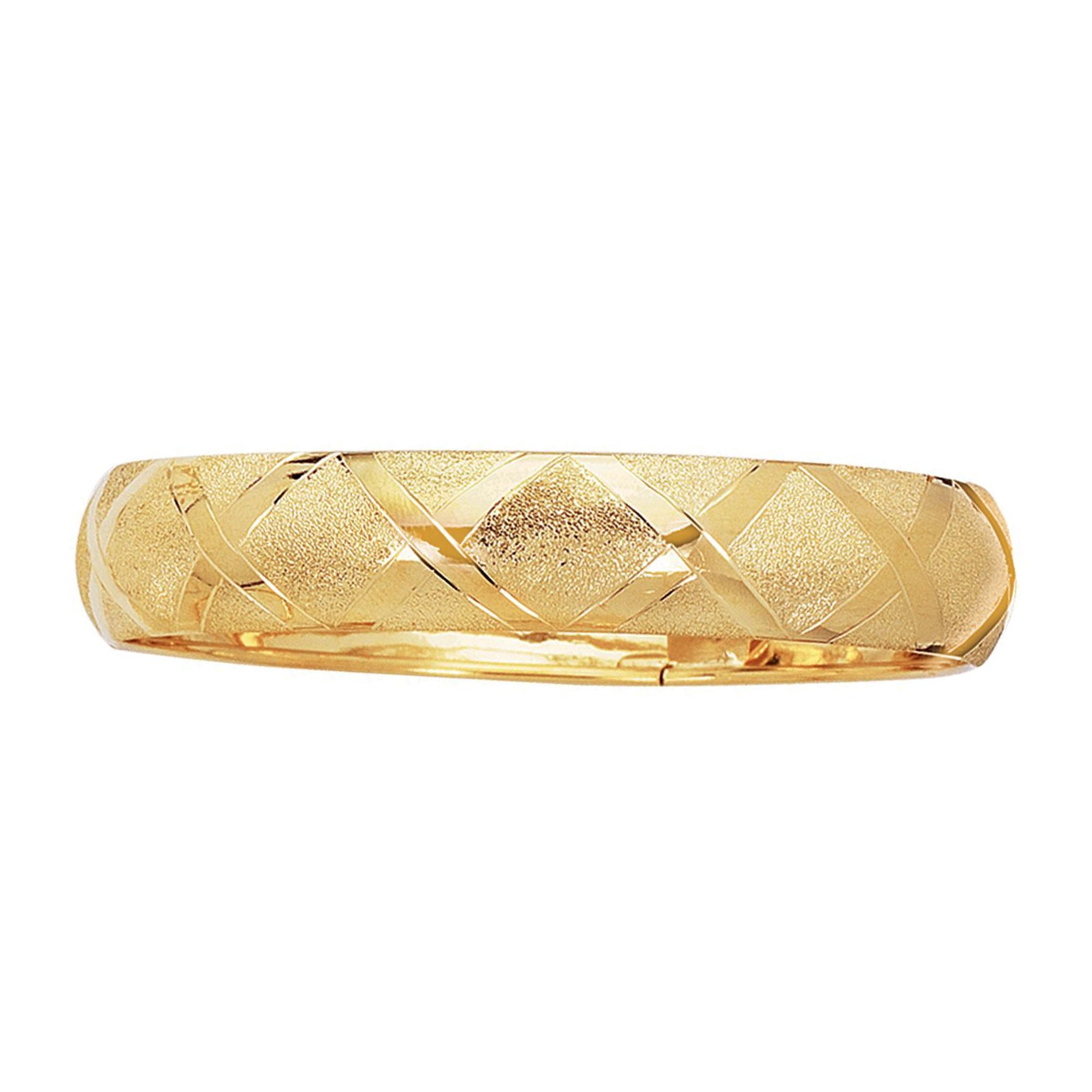10k Yellow Gold High Polished Flex And Diamond Pattern Bangle Bracelet, 7" fine designer jewelry for men and women