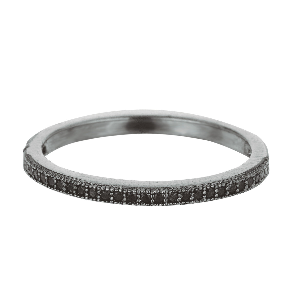 Sterling Silver Ruthenium Finish Milgrain Stackable Ring With Pave' Set Cz Stones fine designer jewelry for men and women