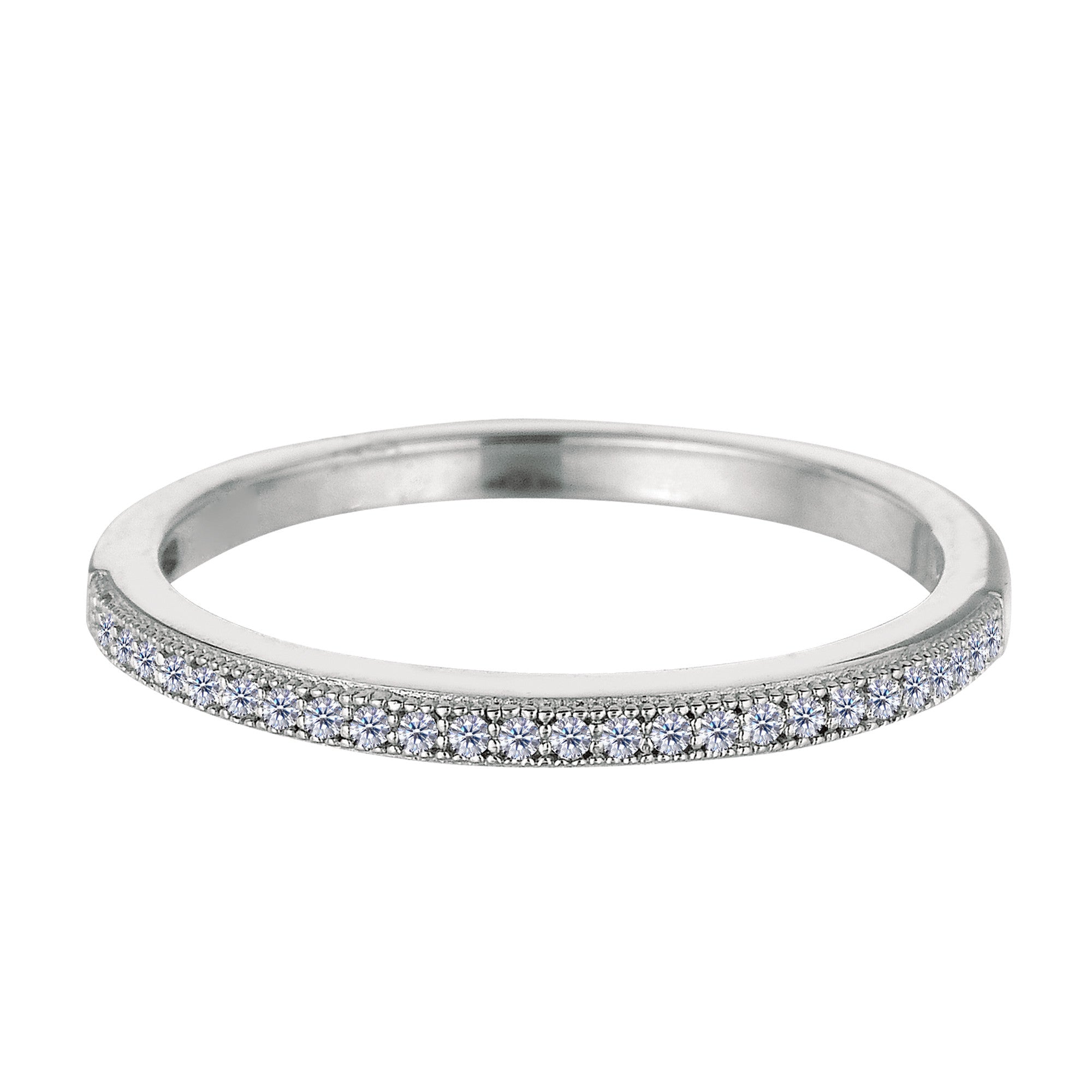 Sterling Silver Rhodium Finish Milgrain Stackable Ring With Pave' Set Cz Stones fine designer jewelry for men and women