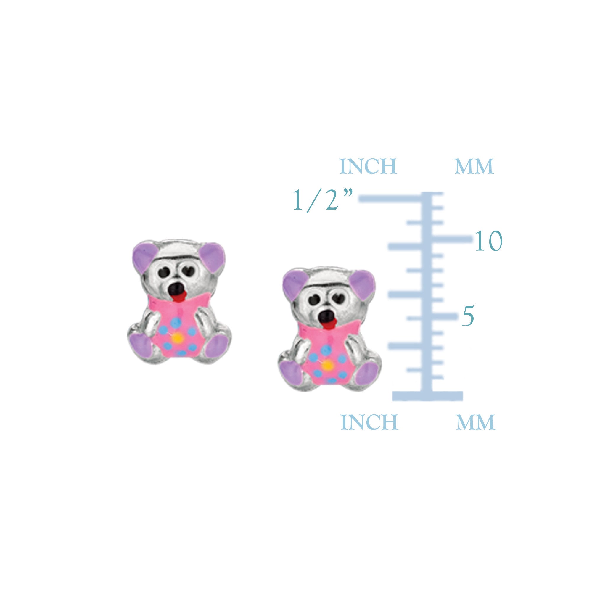 Purple Theme Enamel Kids Teddy Bear Stud Earrings In Sterling Silver fine designer jewelry for men and women