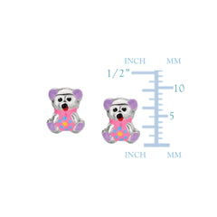 Purple Theme Enamel Kids Teddy Bear Stud Earrings In Sterling Silver fine designer jewelry for men and women
