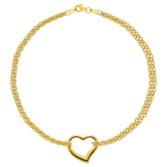 14K Yellow Gold Double Strand With Heart Anklet, 10" fine designer jewelry for men and women