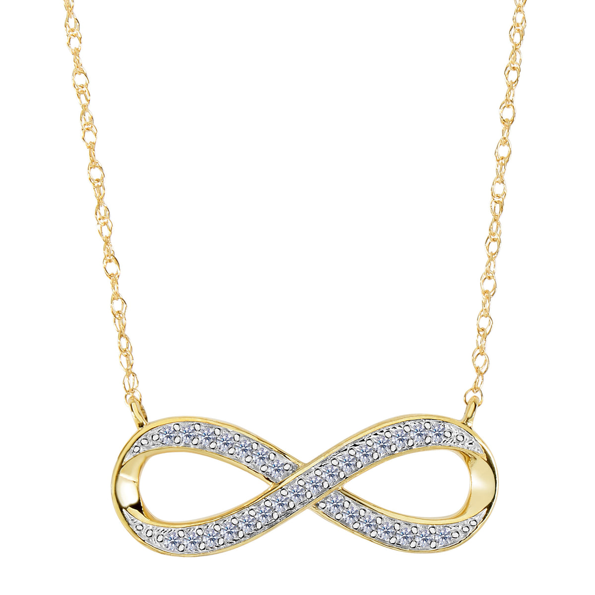 14K Yellow Gold With 0.10 Ct Diamonds Infinity Necklace - 18 Inches fine designer jewelry for men and women