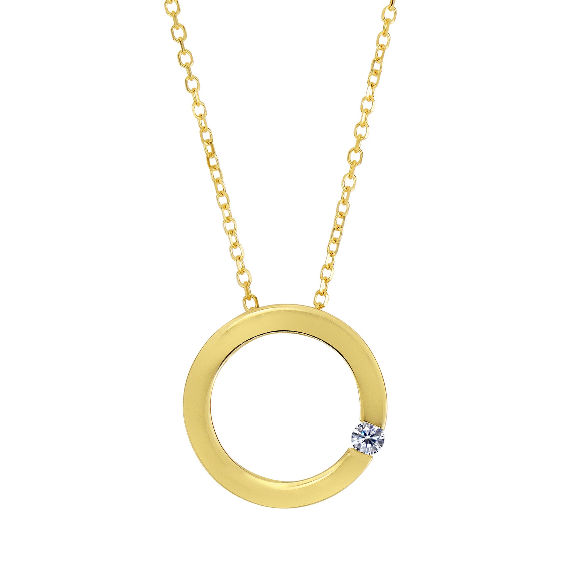 14k Yellow Gold 0.03Ct Diamond Open Square Necklace - 18 Inch fine designer jewelry for men and women