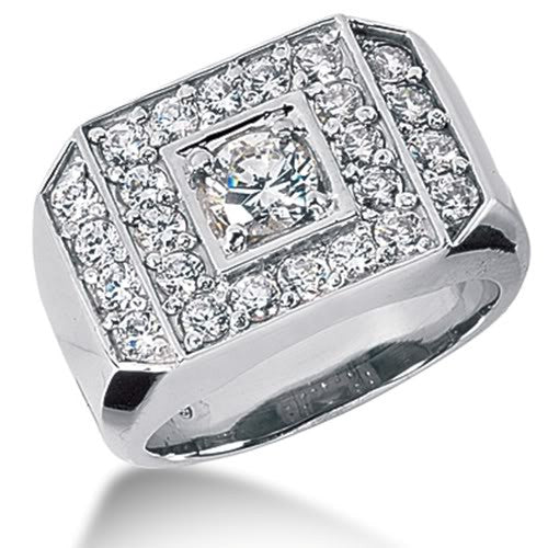 Round Brilliant Diamond Mens Ring in 14k white gold (1.07cttw, F-G Color, SI2 Clarity) - JewelryAffairs
 - 1