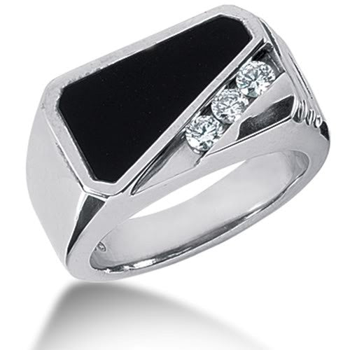 Diamond and Onyx Mens Ring in 14k white gold (0.15cttw, F-G Color, SI2 Clarity) fine designer jewelry for men and women