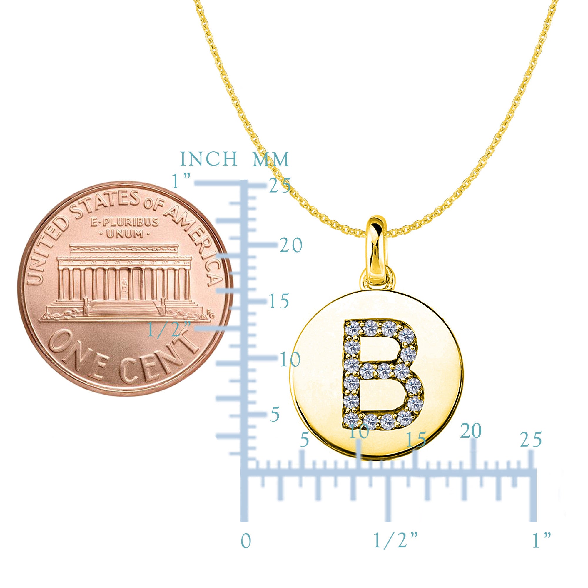 "B" Diamond Initial 14K Yellow Gold Disk Pendant (0.18ct) - JewelryAffairs
 - 2