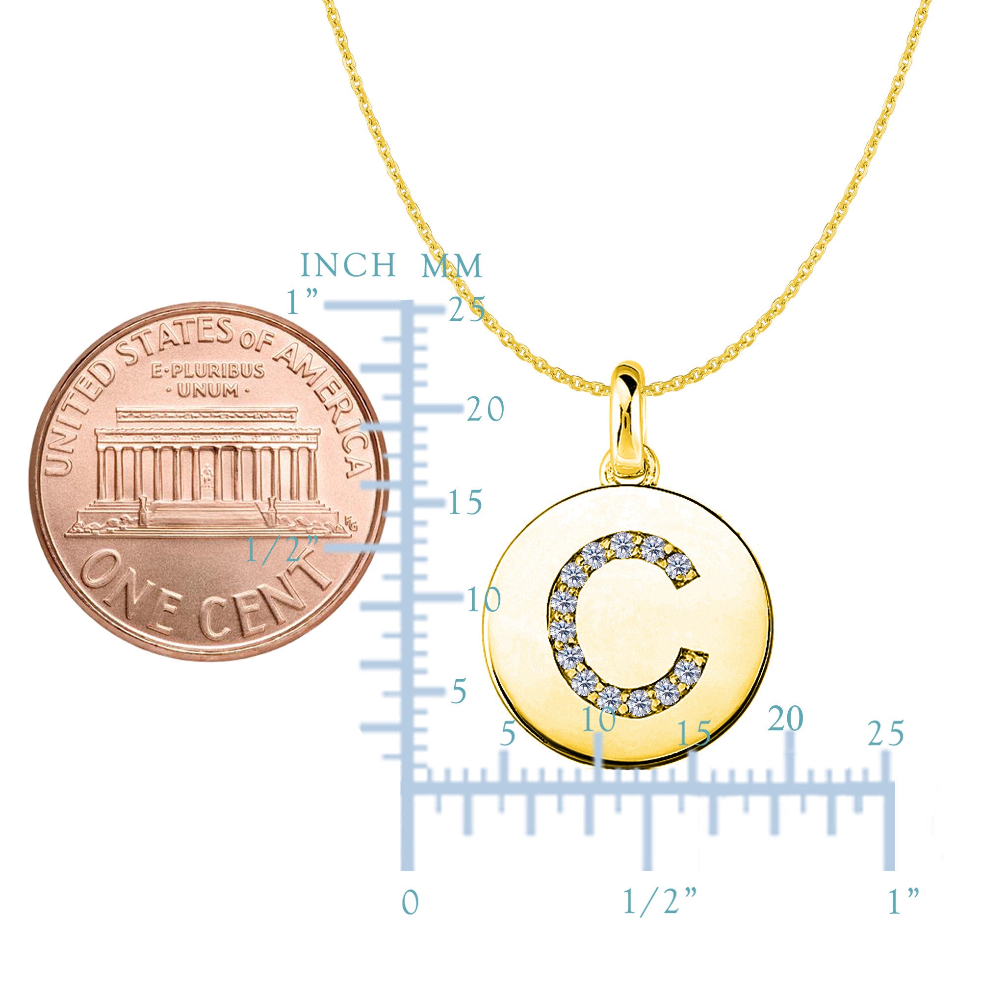 "C" Diamond Initial 14K Yellow Gold Disk Pendant (0.13ct) fine designer jewelry for men and women