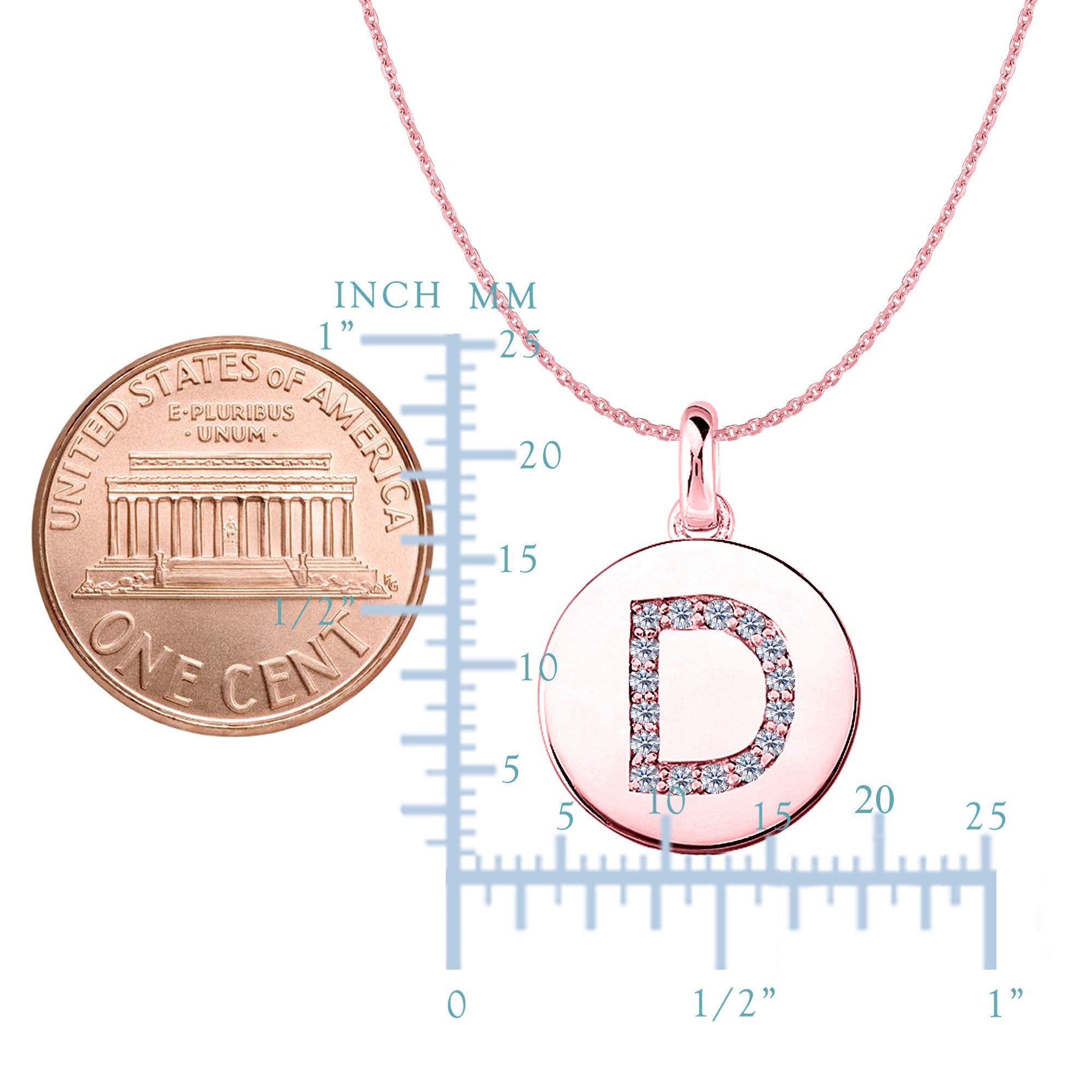"D" Diamond Initial 14K Rose Gold Disk Pendant (0.16ct) fine designer jewelry for men and women
