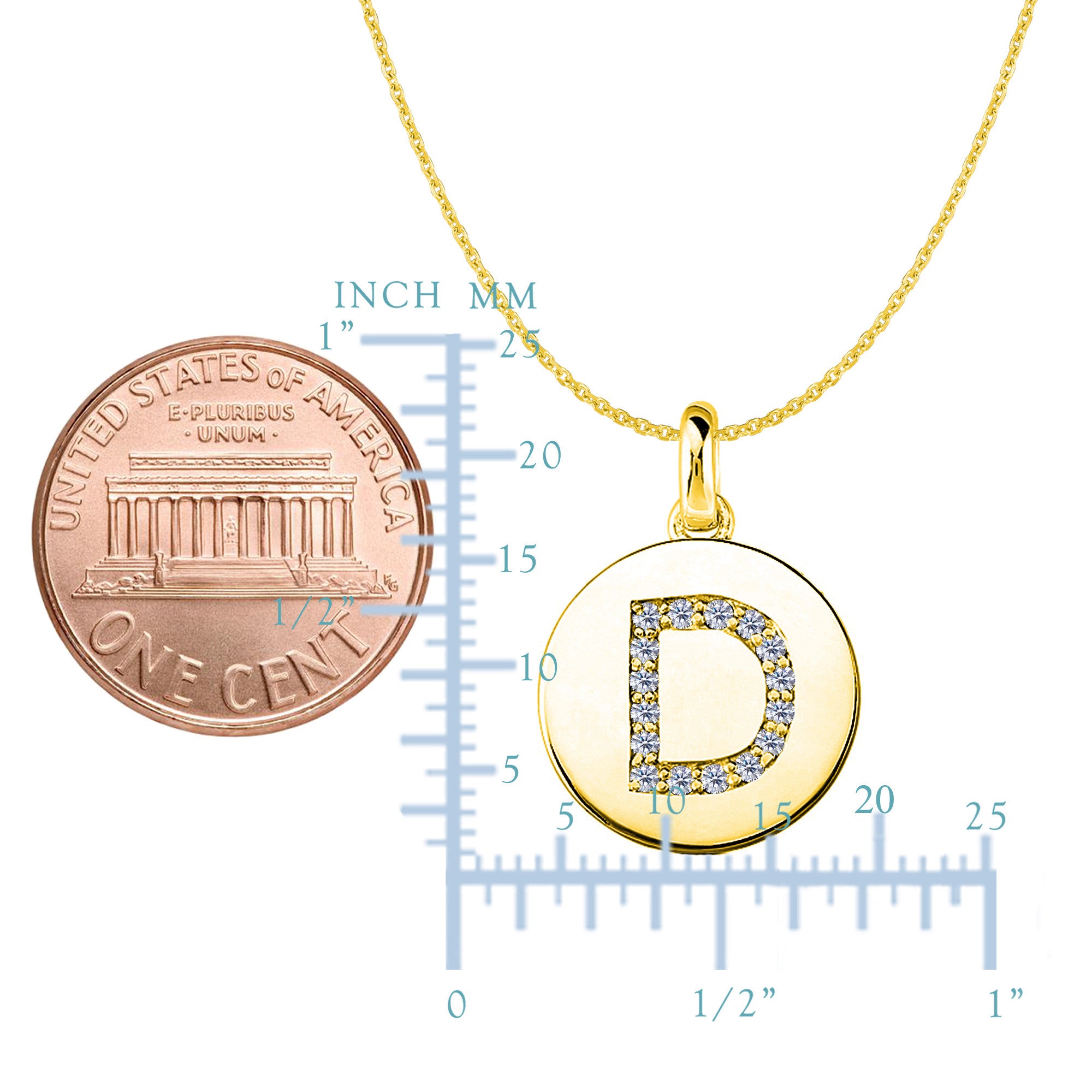 "D" Diamond Initial 14K Yellow Gold Disk Pendant (0.16ct) - JewelryAffairs
 - 2