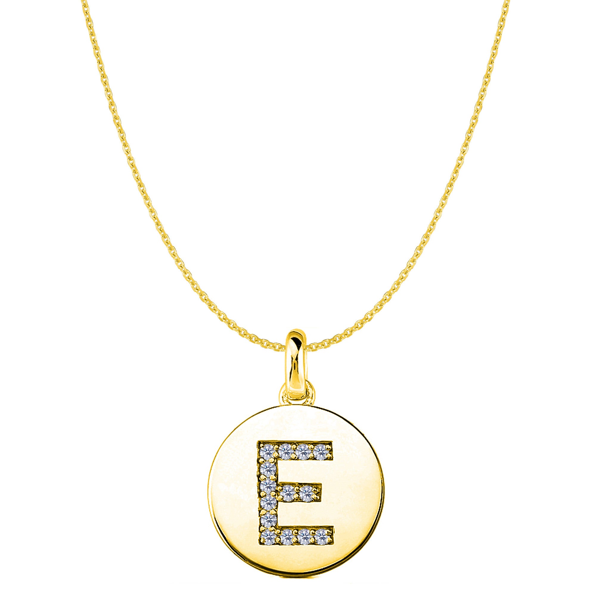 "E" Diamond Initial 14K Yellow Gold Disk Pendant (0.14ct) - JewelryAffairs
 - 1