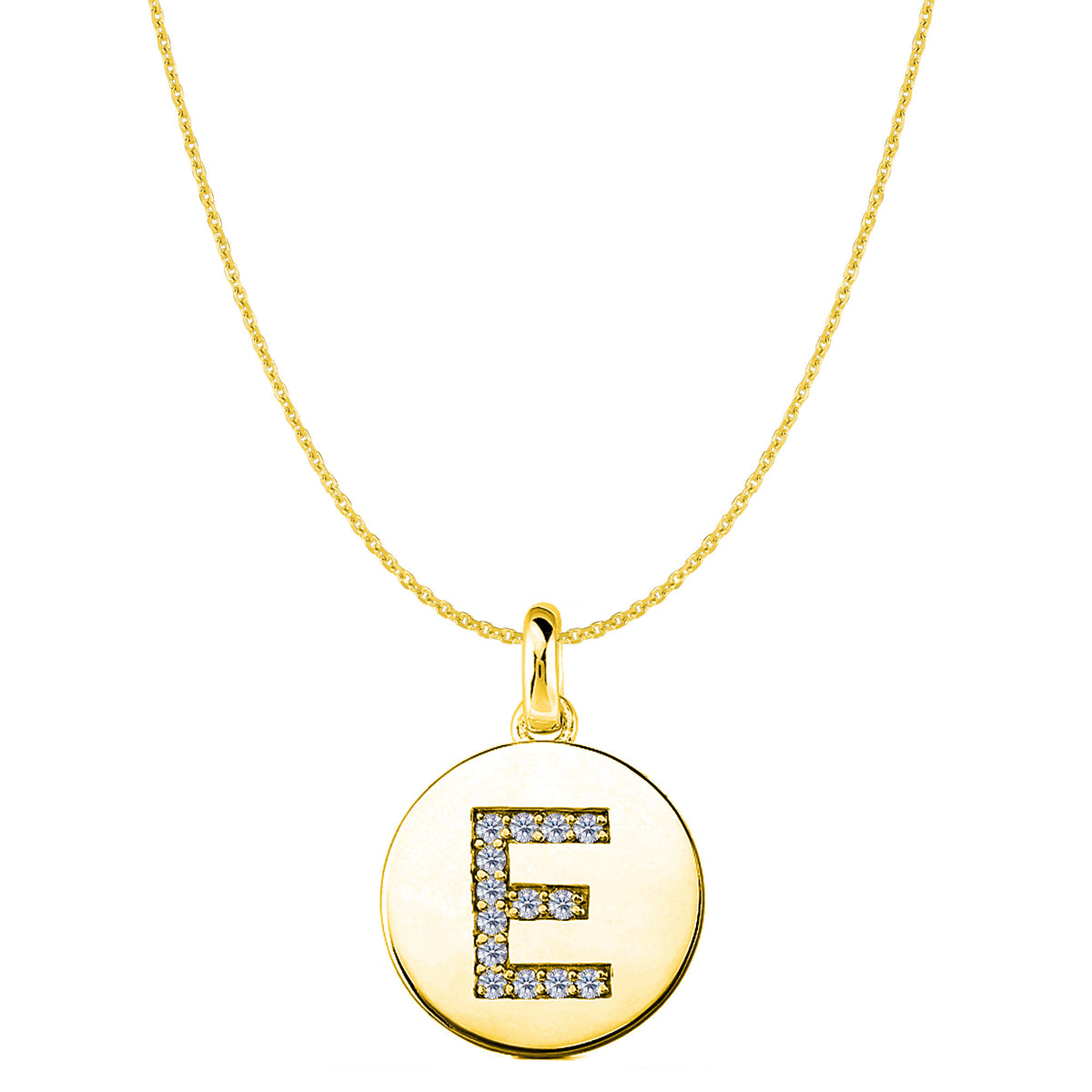 "E" Diamond Initial 14K Yellow Gold Disk Pendant (0.14ct) - JewelryAffairs
 - 1