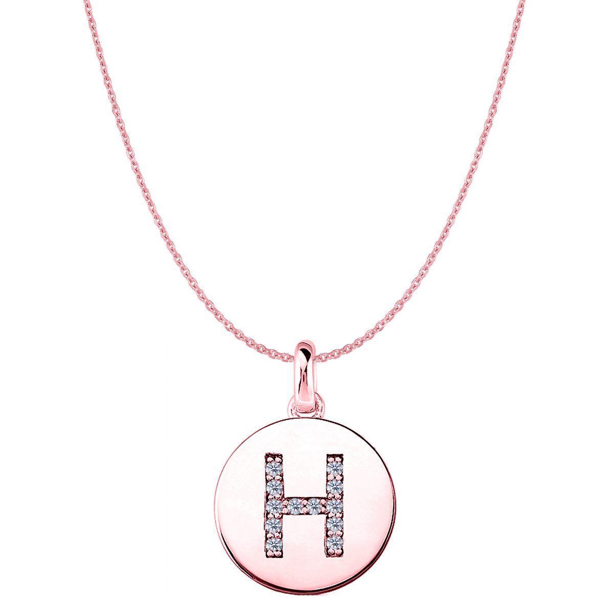 "H" Diamond Initial 14K Rose Gold Disk Pendant (0.12ct) fine designer jewelry for men and women