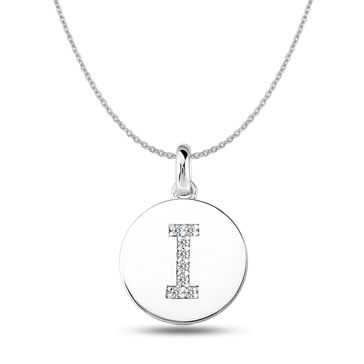 "I" Diamond Initial 14K White Gold Disk Pendant (0.08ct) fine designer jewelry for men and women