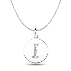 "I" Diamond Initial 14K White Gold Disk Pendant (0.08ct) fine designer jewelry for men and women