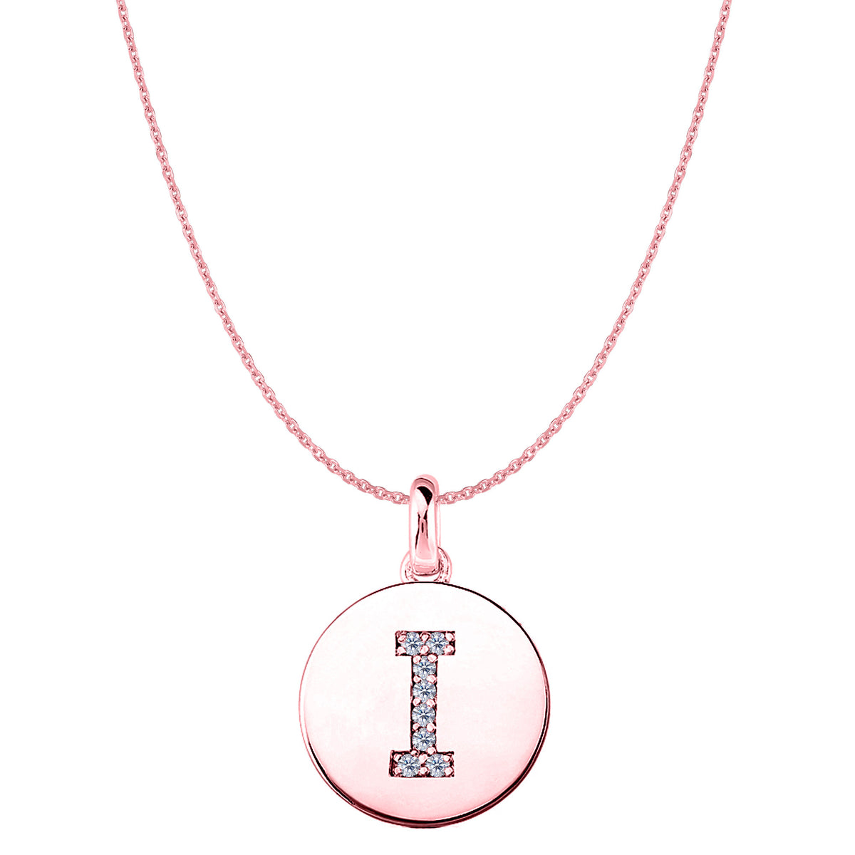 "I" Diamond Initial 14K Rose Gold Disk Pendant (0.08ct) fine designer jewelry for men and women