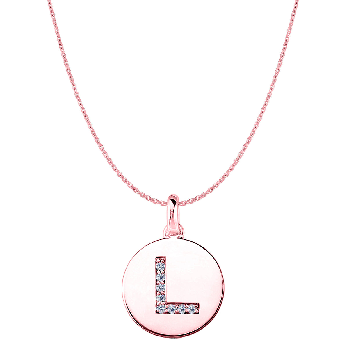 "L" Diamond Initial 14K Rose Gold Disk Pendant (0.08ct) fine designer jewelry for men and women