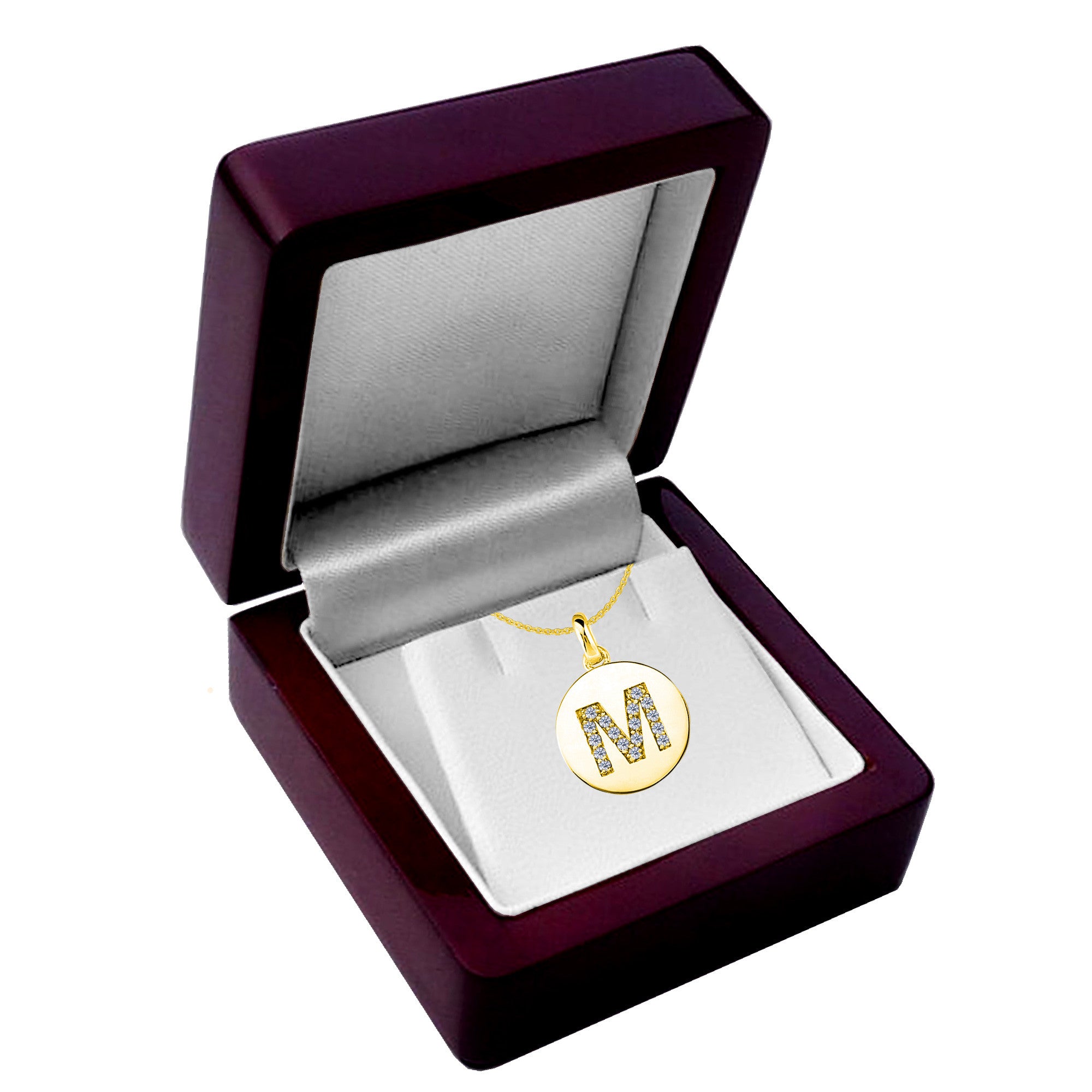 "M" Diamond Initial 14K Yellow Gold Disk Pendant (0.17ct) fine designer jewelry for men and women
