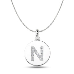 "N" Diamond Initial 14K White Gold Disk Pendant (0.14ct) fine designer jewelry for men and women