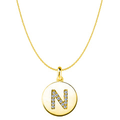 "N" Diamond Initial 14K Yellow Gold Disk Pendant (0.14ct) - JewelryAffairs
 - 1