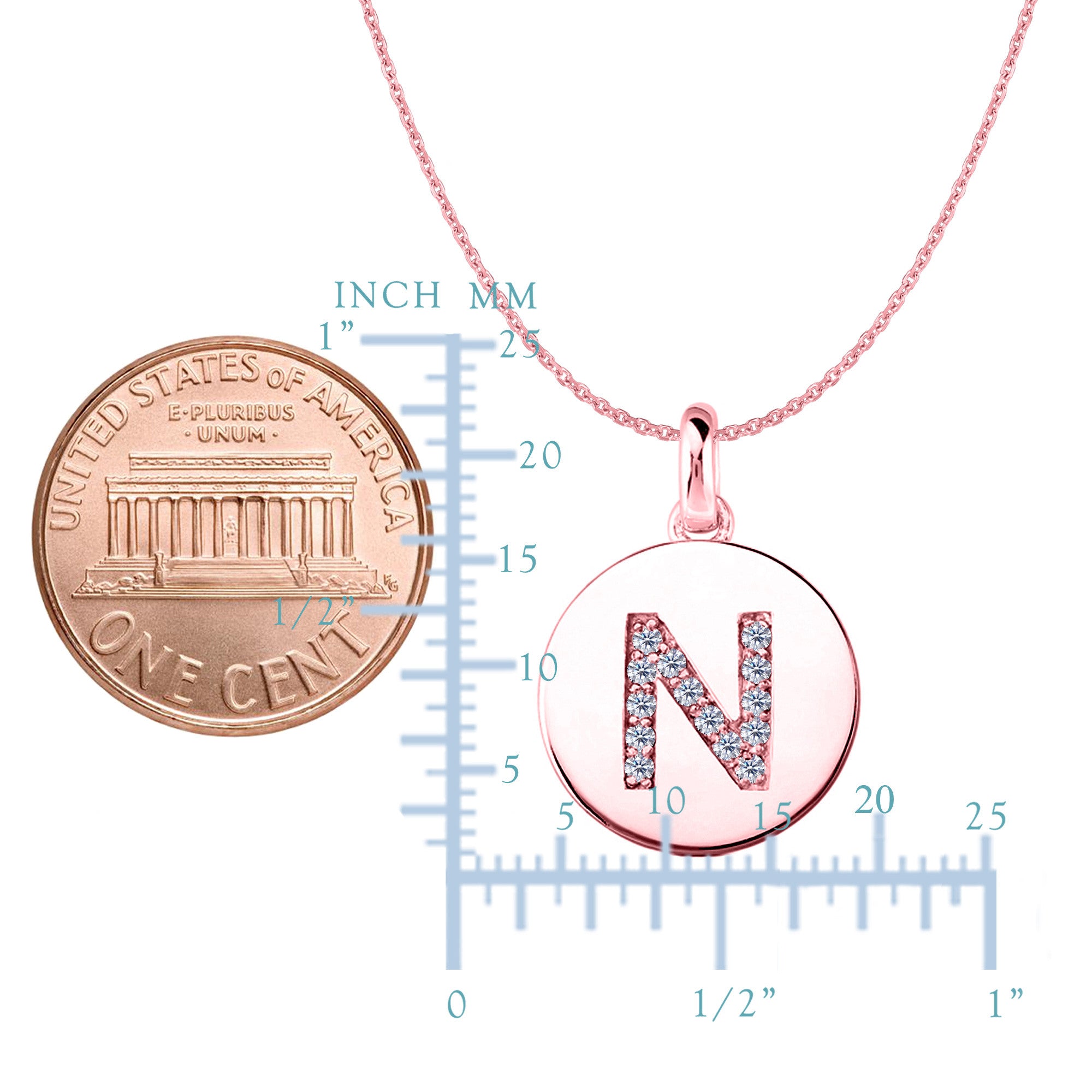 "N" Diamond Initial 14K Rose Gold Disk Pendant (0.14ct) - JewelryAffairs
 - 2