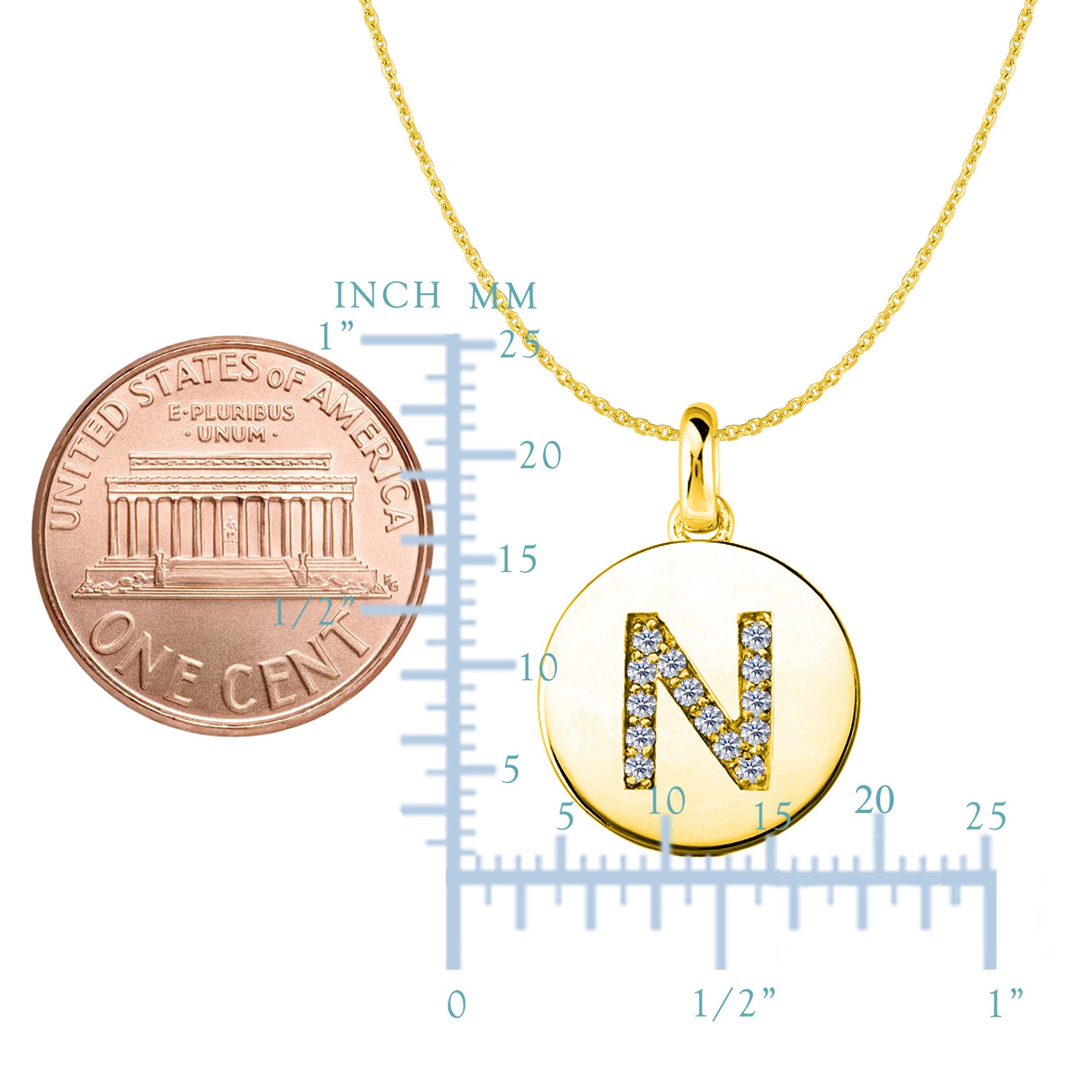 "N" Diamond Initial 14K Yellow Gold Disk Pendant (0.14ct) fine designer jewelry for men and women