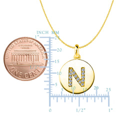 "N" Diamond Initial 14K Yellow Gold Disk Pendant (0.14ct) - JewelryAffairs
 - 2