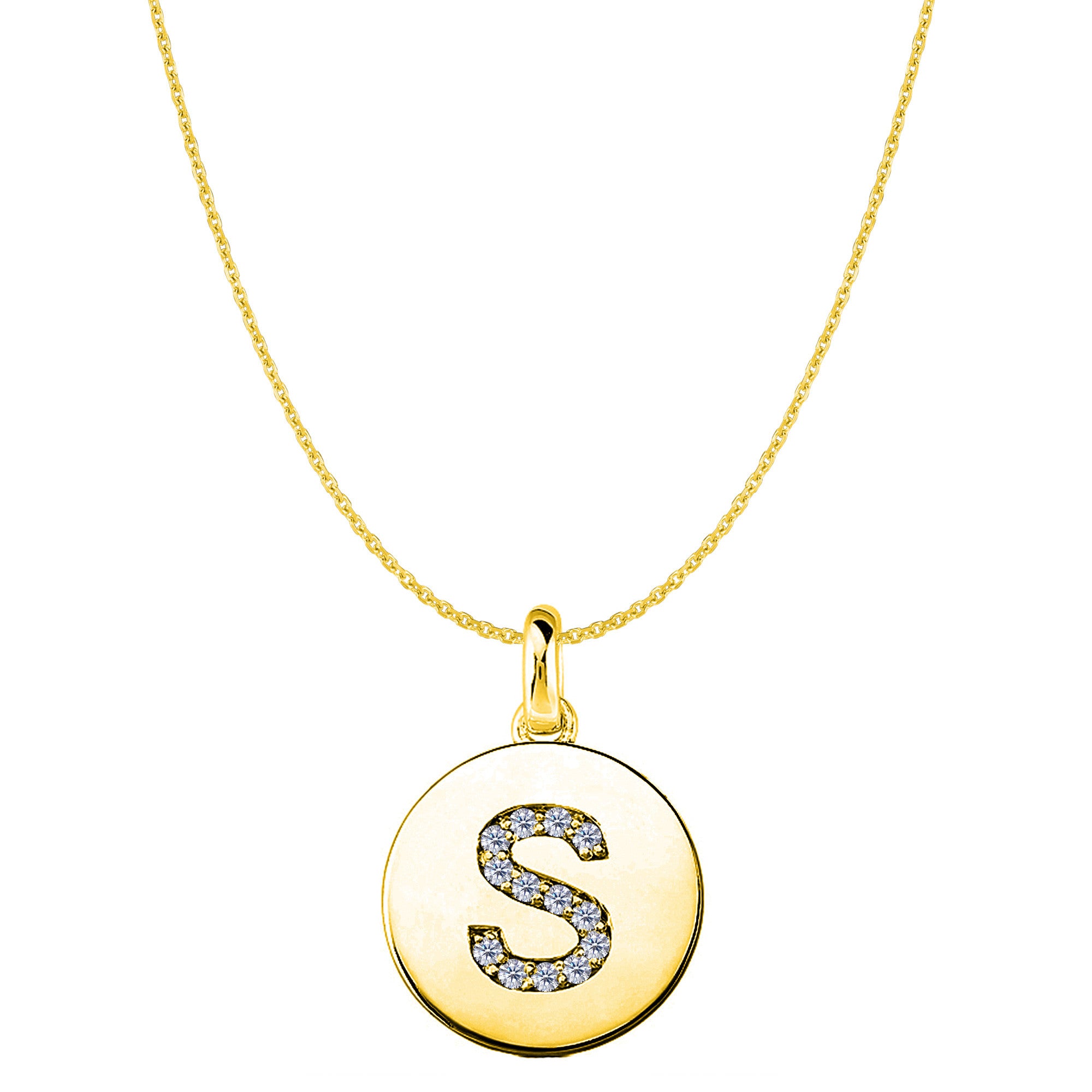 "S" Diamond Initial 14K Yellow Gold Disk Pendant (0.14ct) fine designer jewelry for men and women