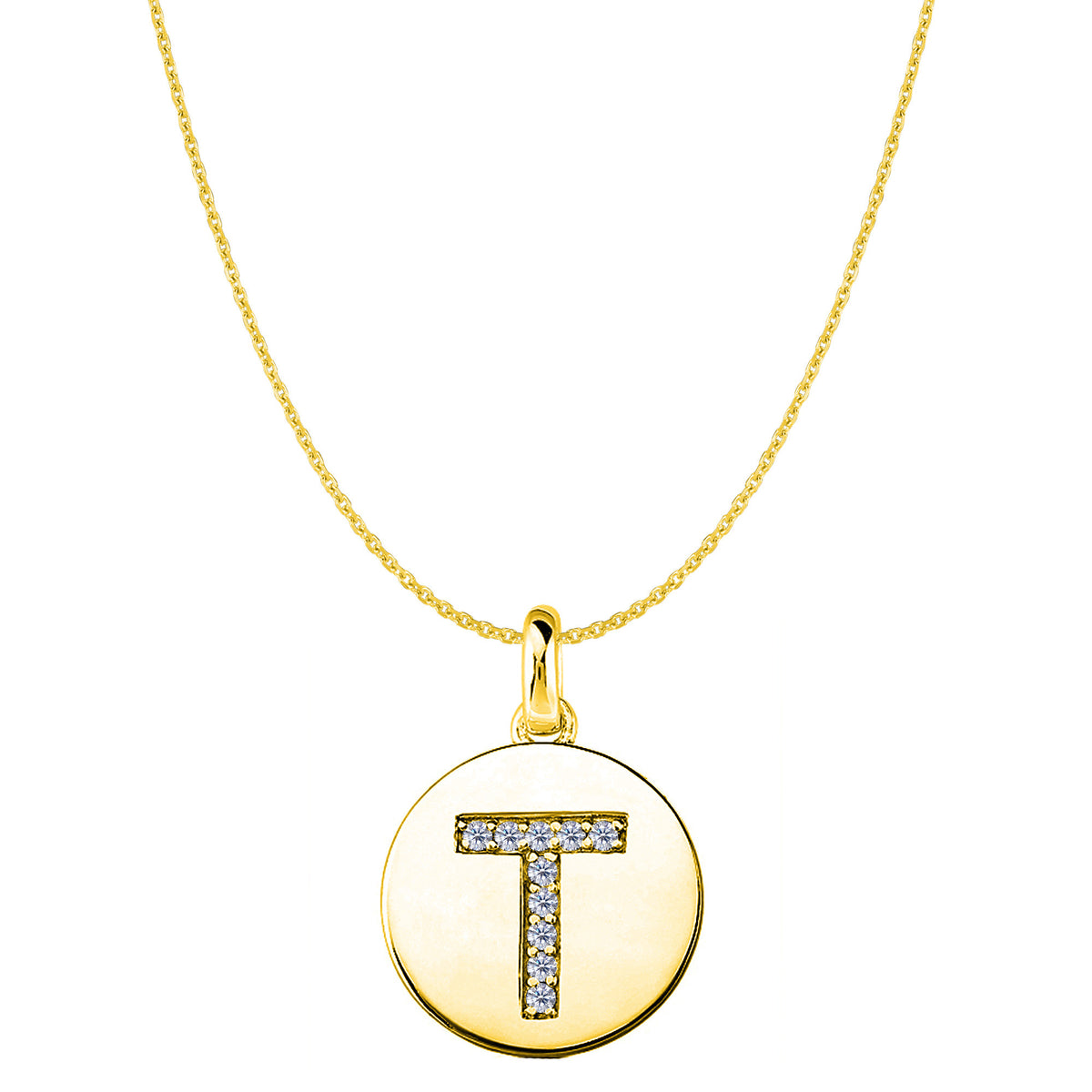"T" Diamond Initial 14K Yellow Gold Disk Pendant (0.10ct) fine designer jewelry for men and women