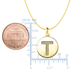 "T" Diamond Initial 14K Yellow Gold Disk Pendant (0.10ct) fine designer jewelry for men and women