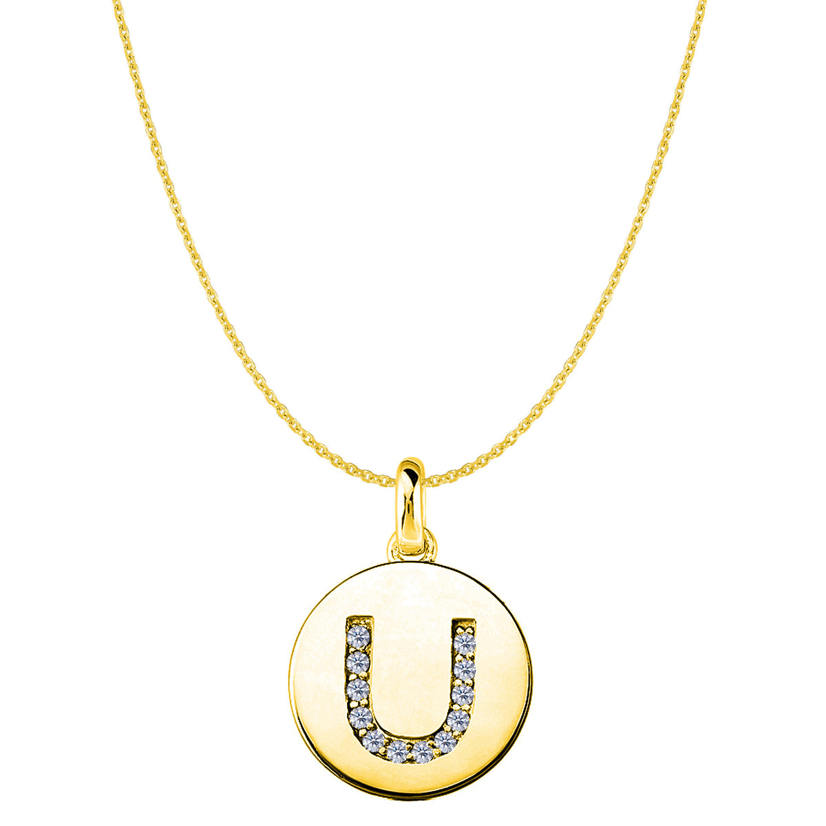 "U" Diamond Initial 14K Yellow Gold Disk Pendant (0.12ct) fine designer jewelry for men and women