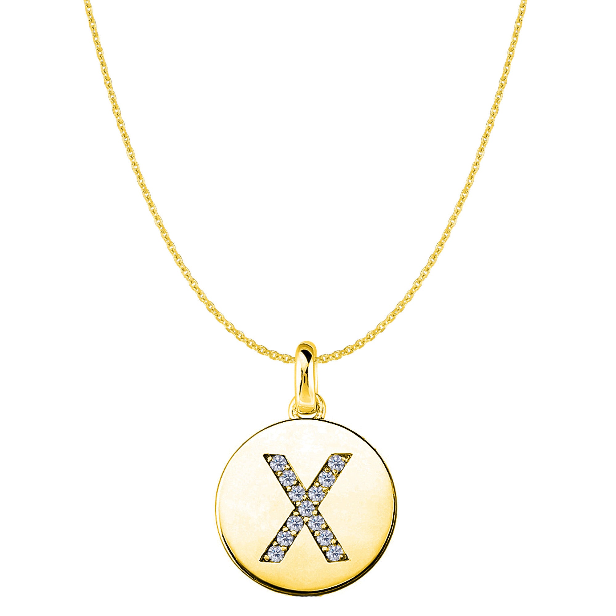 "X" Diamond Initial 14K Yellow Gold Disk Pendant (0.13ct) fine designer jewelry for men and women
