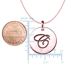 "C" 14K Rose Gold Script Engraved Initial Disk Pendant fine designer jewelry for men and women