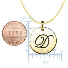 "D" 14K Yellow Gold Script Engraved Initial Disk Pendant fine designer jewelry for men and women