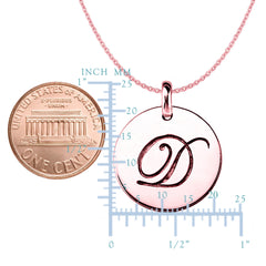 "D"14K Rose Gold Script Engraved Initial Disk Pendant fine designer jewelry for men and women