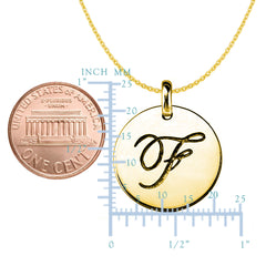 "F" 14K Yellow Gold Script Engraved Initial Disk Pendant - JewelryAffairs
 - 2