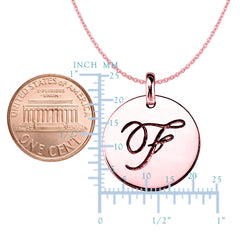 "F" 14K Rose Gold Script Engraved Initial Disk Pendant fine designer jewelry for men and women