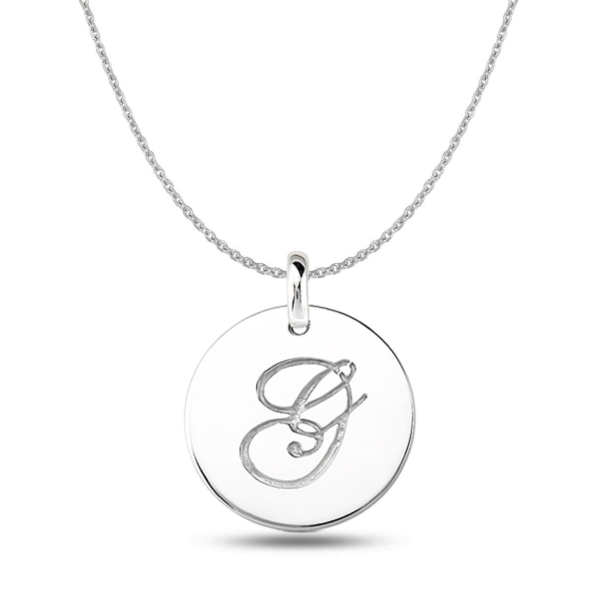 "G" 14K White Gold Script Engraved Initial Disk Pendant fine designer jewelry for men and women
