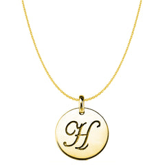 "H" 14K Yellow Gold Script Engraved Initial Disk Pendant fine designer jewelry for men and women