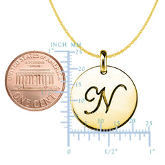 "N" 14K Yellow Gold Script Engraved Initial Disk Pendant fine designer jewelry for men and women