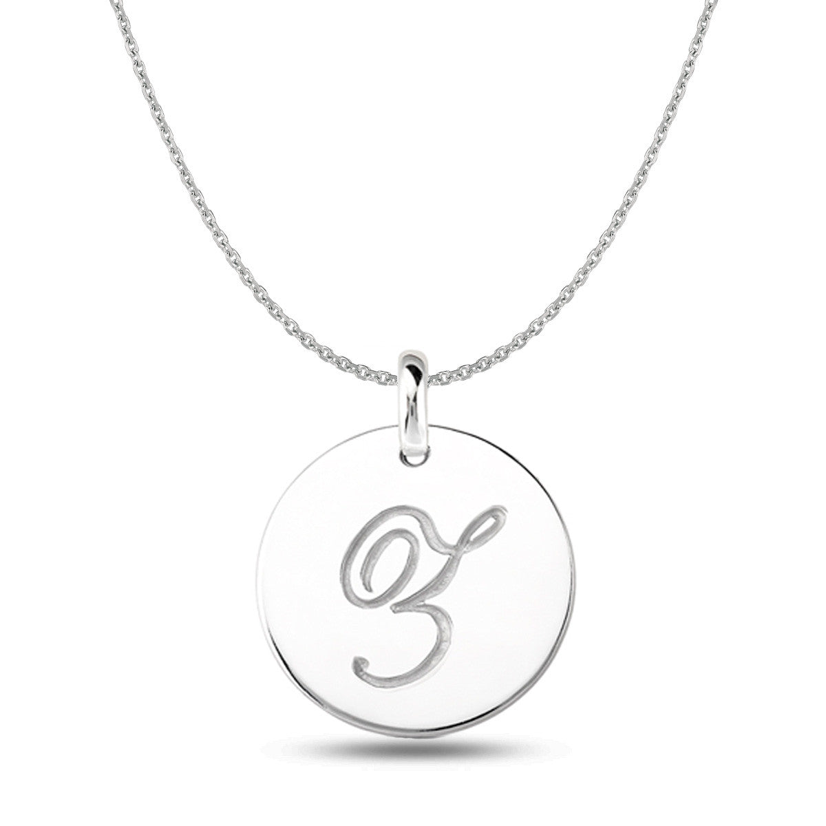 "Z" 14K White Gold Script Engraved Initial Disk Pendant fine designer jewelry for men and women