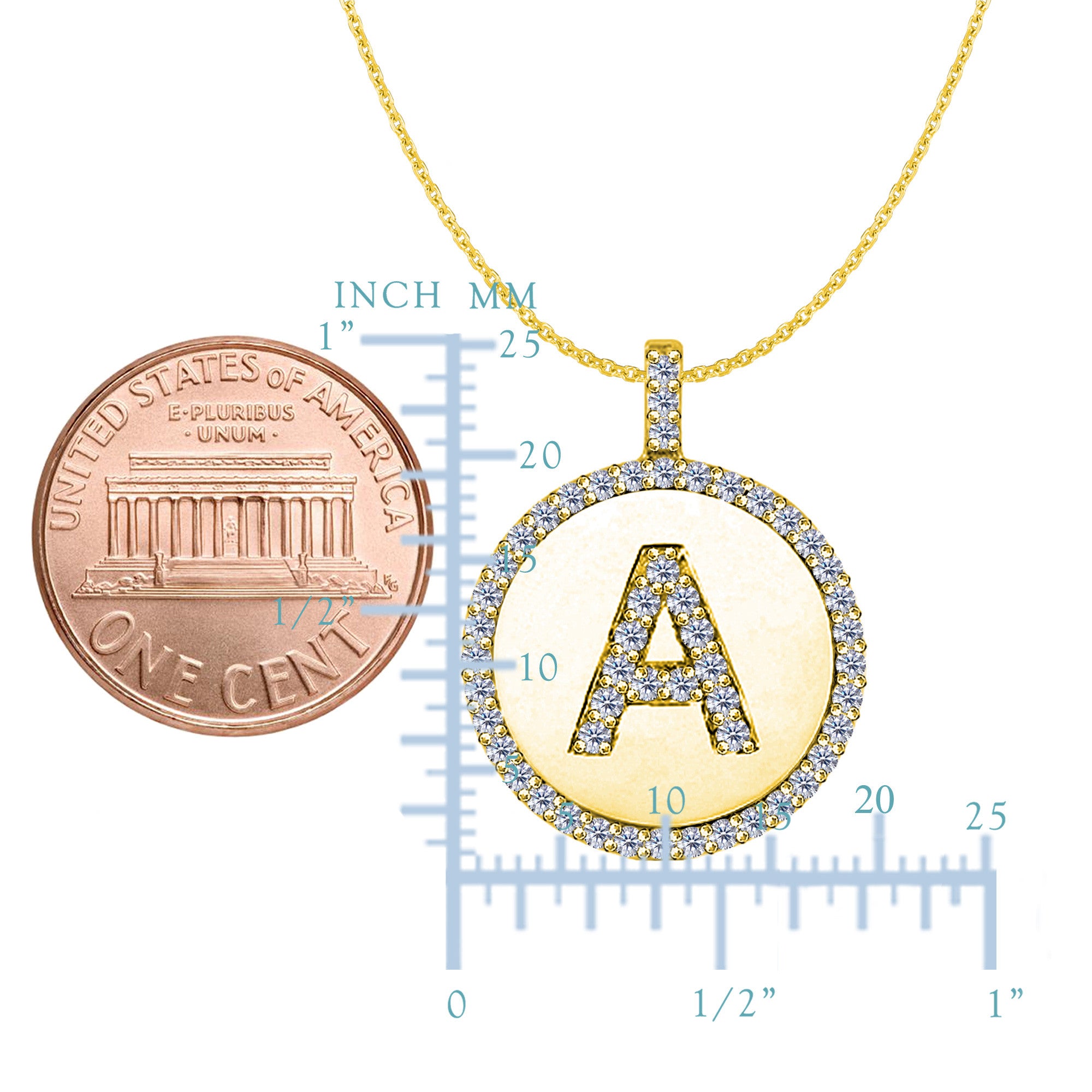"A" Diamond Initial 14K Yellow Gold Disk Pendant (0.53ct) fine designer jewelry for men and women