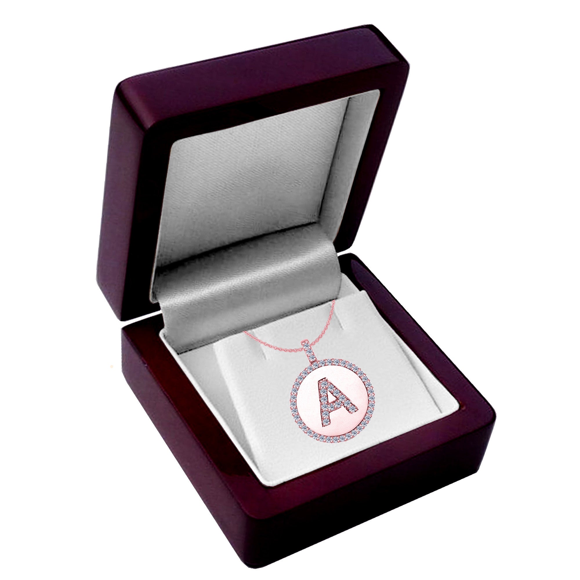"A" Diamond Initial 14K Rose Gold Disk Pendant (0.53ct) - JewelryAffairs
 - 4