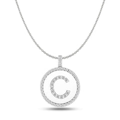 "C" Diamond Initial 14K White Gold Disk Pendant (0.55ct) - JewelryAffairs
 - 1