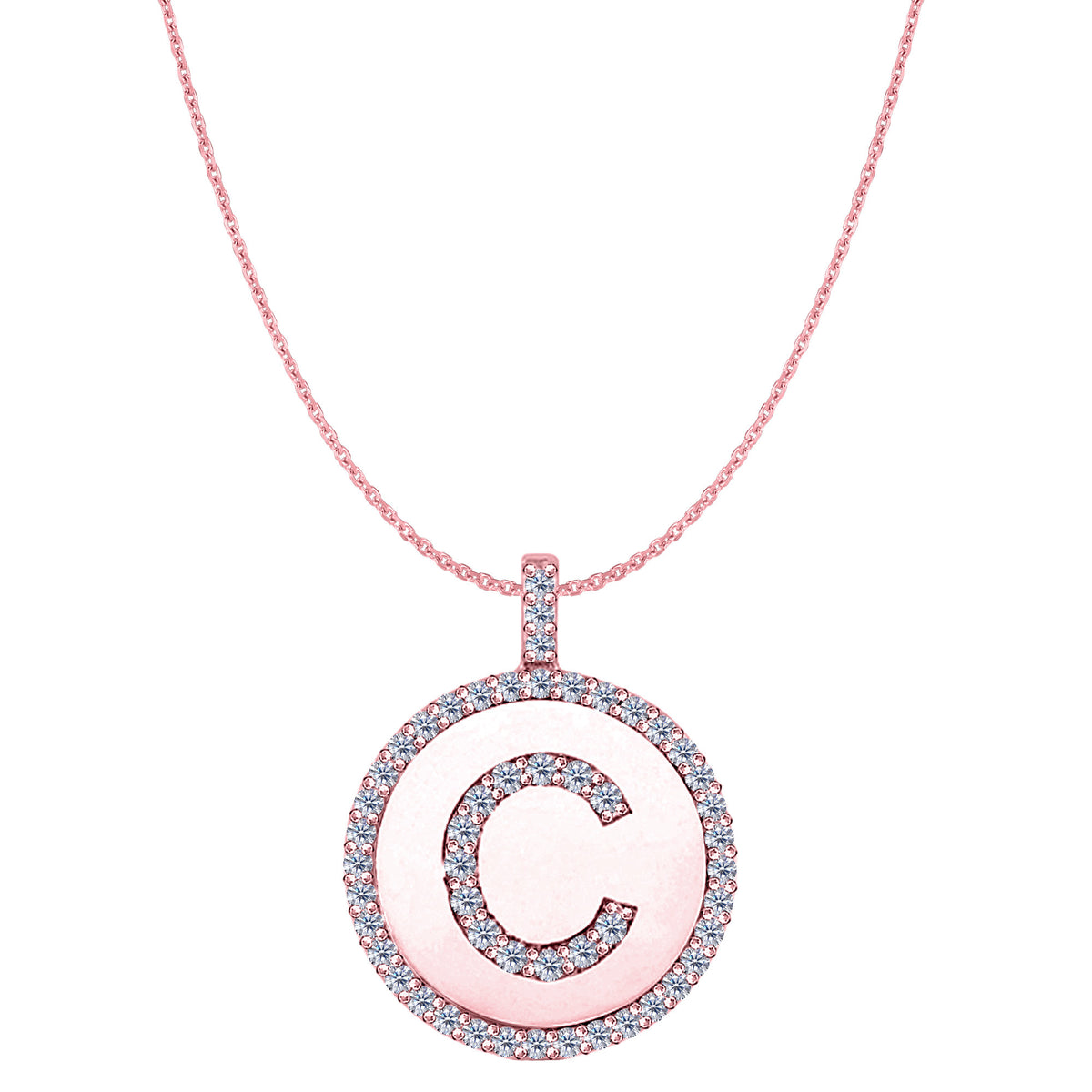 "C" Diamond Initial 14K Rose Gold Disk Pendant (0.55ct) - JewelryAffairs
 - 1