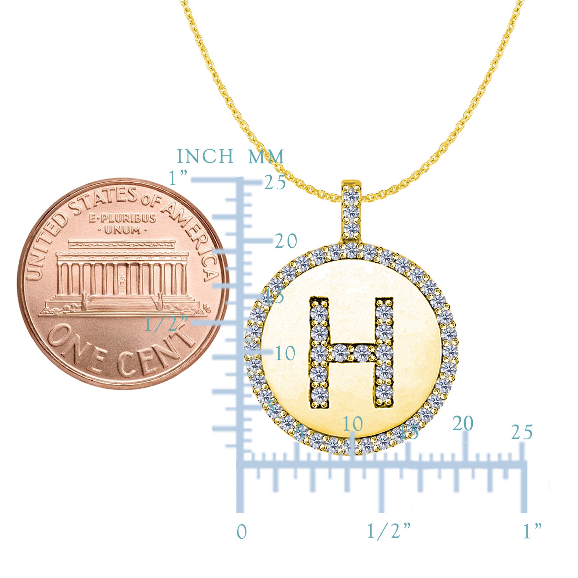 "H" Diamond Initial 14K Yellow Gold Disk Pendant (0.54ct) fine designer jewelry for men and women