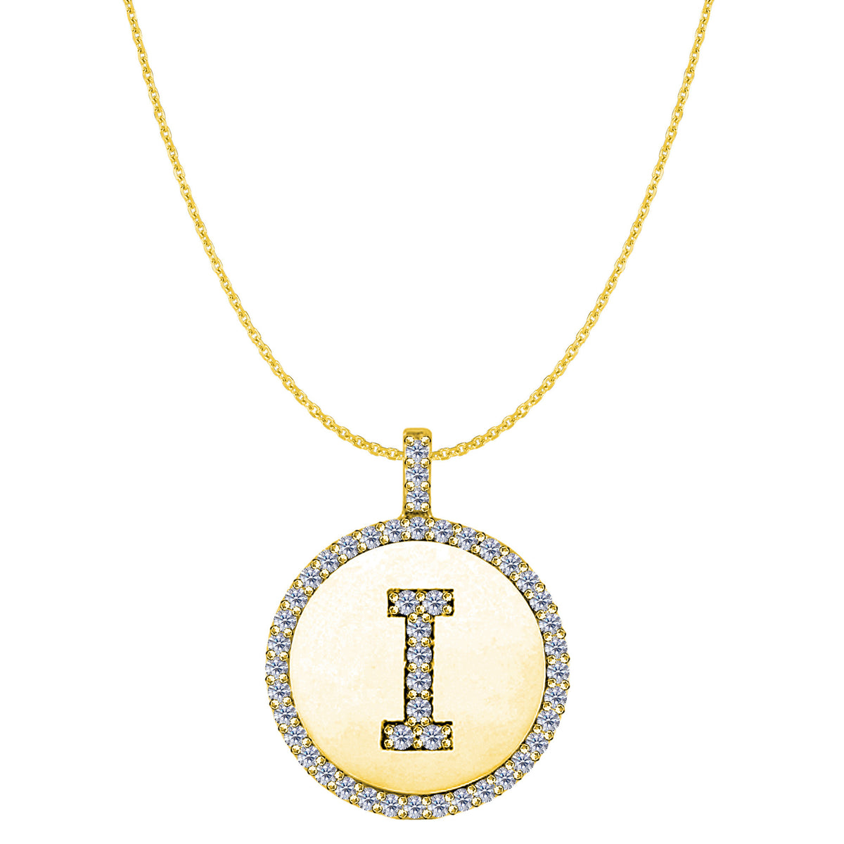 "I" Diamond Initial 14K Yellow Gold Disk Pendant (0.48ct) fine designer jewelry for men and women