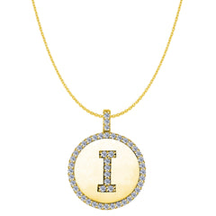 "I" Diamond Initial 14K Yellow Gold Disk Pendant (0.48ct) fine designer jewelry for men and women